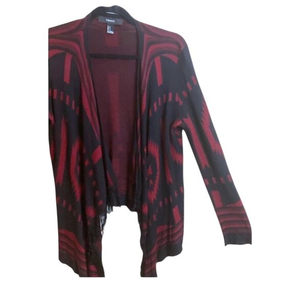 Forever 21 Cardigan Women’s Size S Red Black Aztec Open Draped Fringe - Picture 5 of 10
